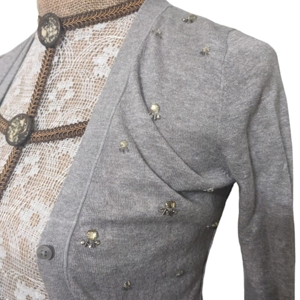 Loft Gray Jeweled lightweight‎ cardigan - Picture 3 of 7